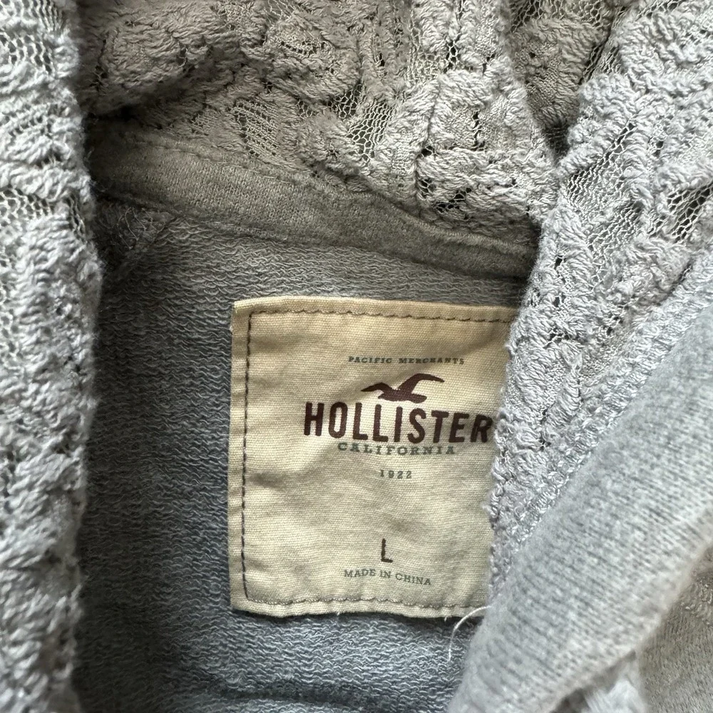 Y2K Style Hollister Full‎ Zip Grey Hooded Jacket Sz L Lace Bella Swan Core
